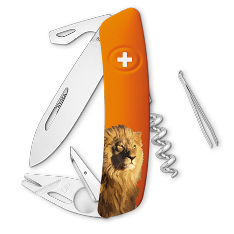 Couteau suisse Swiza Tick Tool TT03 manche orange motif lion