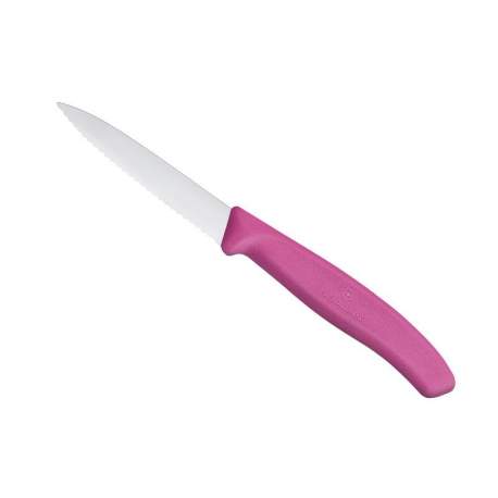 Couteau office lame crantée 8 cm - manche rose