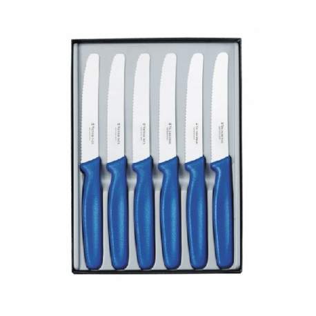 Coffret 6 couteaux de table manche bleu