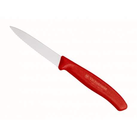 Couteau office SwissClassic lame crantée 8 cm - manche rouge