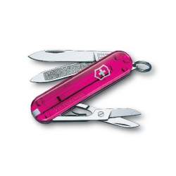 Couteau suisse CLASSIC rose translucide gravé