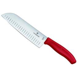 Couteau Santoku Victorinox Swiss Classic alvéolé 17cm manche rouge