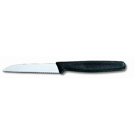 Couteau office lame crantée 8 cm - manche noir